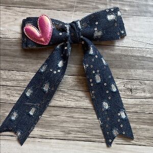 Pink and Blue Floral Hair Bow with Heart Accent